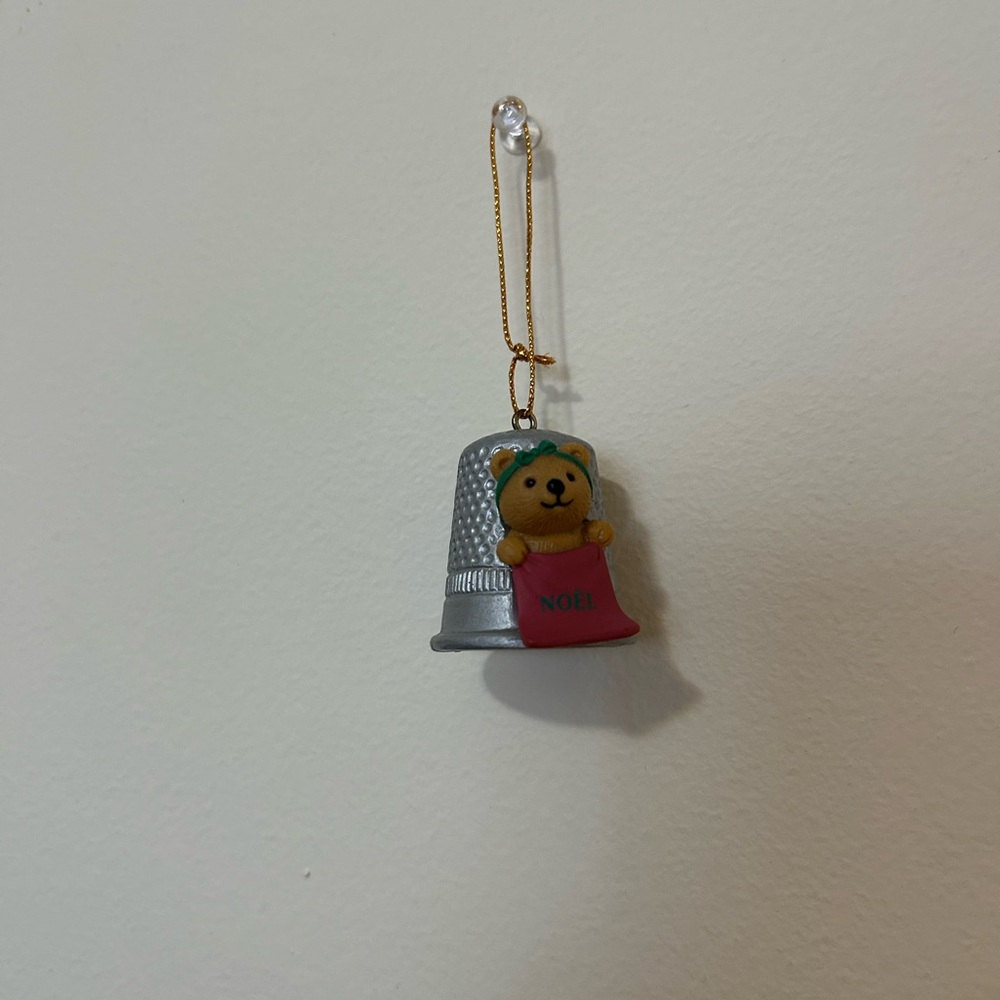 Silver Thimble Ornament with Bear
